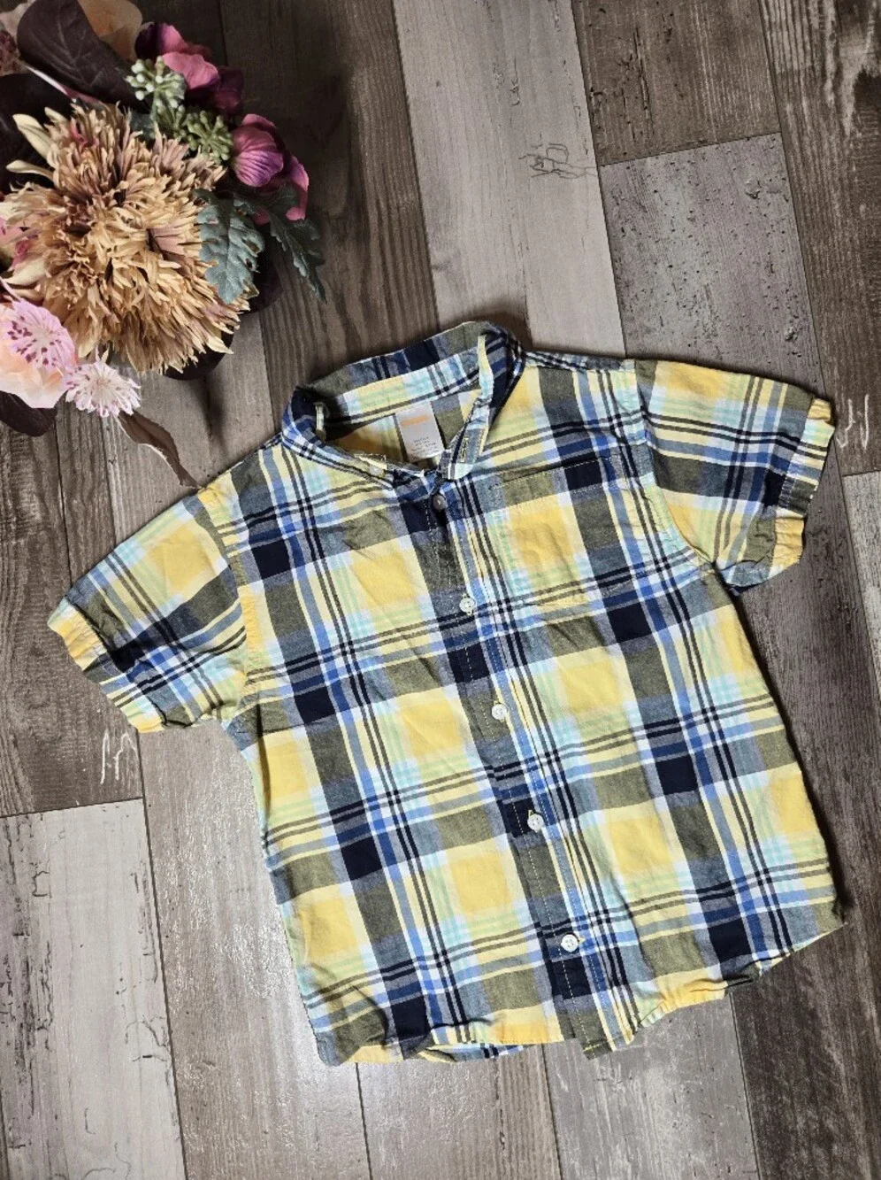 Gymboree Yellow and Blue Plaid Button‑Down Shirt – Boys Size 5T